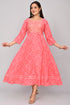 Women Embroidered Pure Cotton Anarkali Kurta  (Pink)